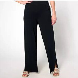 Denim & Co. Beach Jersey Regular Wide Leg Pant With Slits Black Small A637289